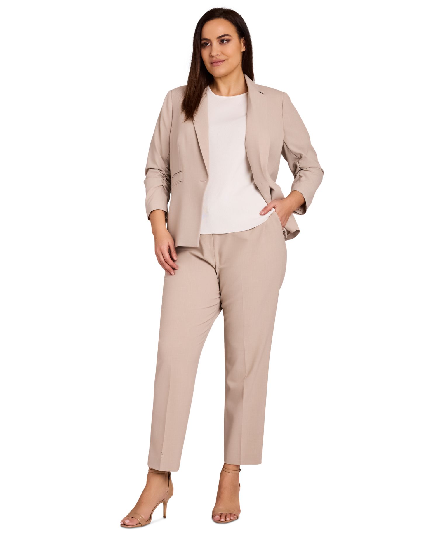 ASL Plus Size Notched Collar Ruched-Sleeve Blazer