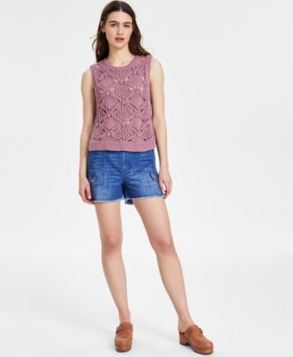 Shop Lucky Brand Womens Diamond Crochet Cotton Sweater Vest Cotton Mid Rise Cargo Shorts In Nostalgia