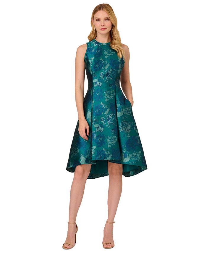 Adrianna Papell Women's Floral Jacquard Sleeveless Fit & Flare Dress ...