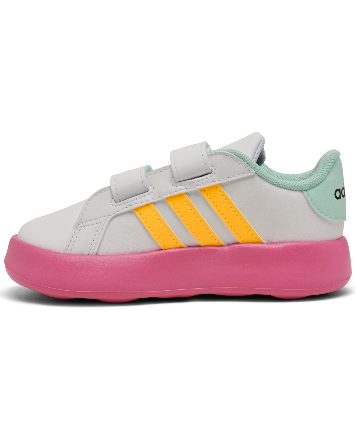 Shop Adidas Originals X Disney Minnie Mouse Toddler Girls Grand Court Fastening Strap Casual Sneakers From Finish Line In White,yellow,pink