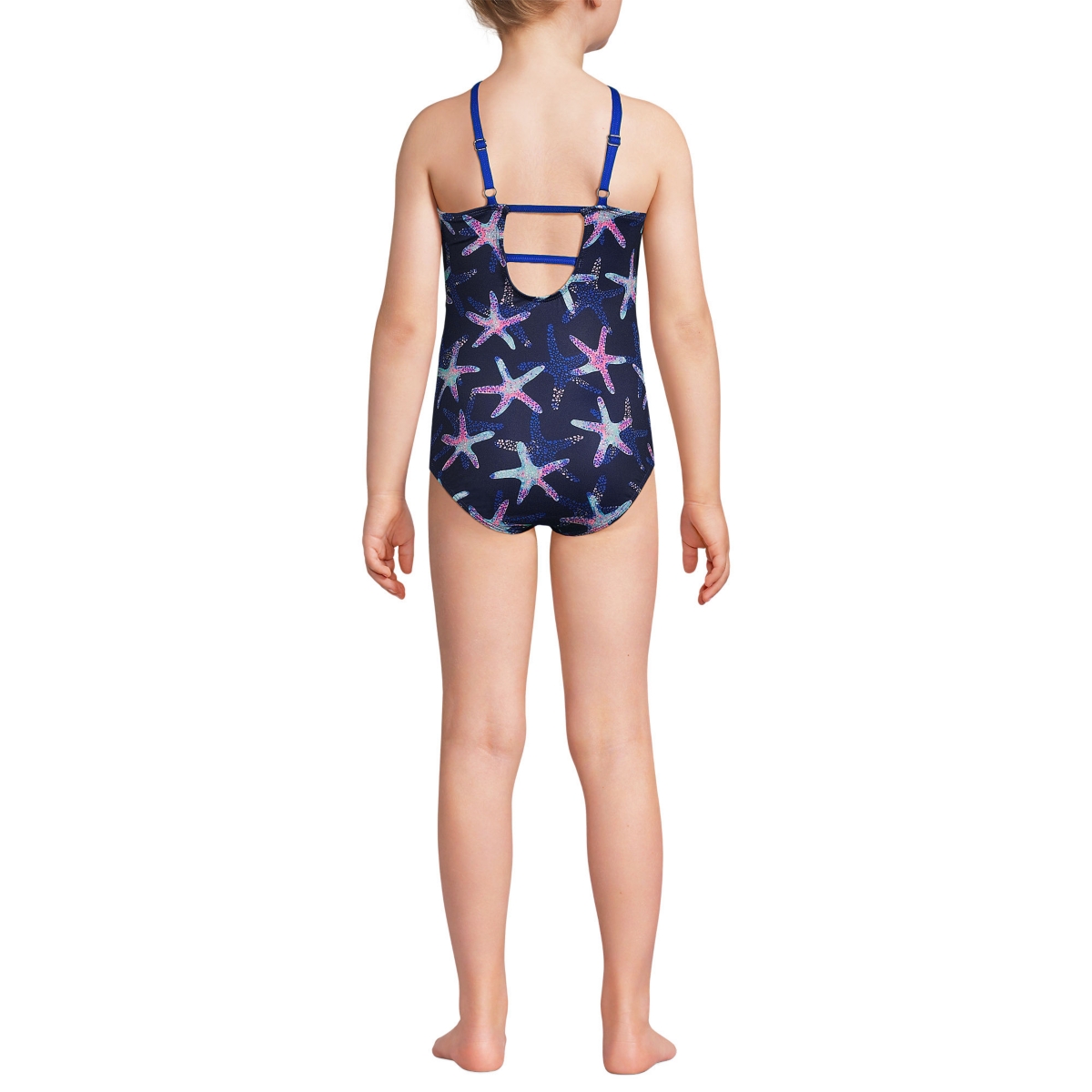 Lands' End Girls Chlorine Resistant Twist Front One Piece Swimsuit Upf Dress Coverup Set -pink starfish
