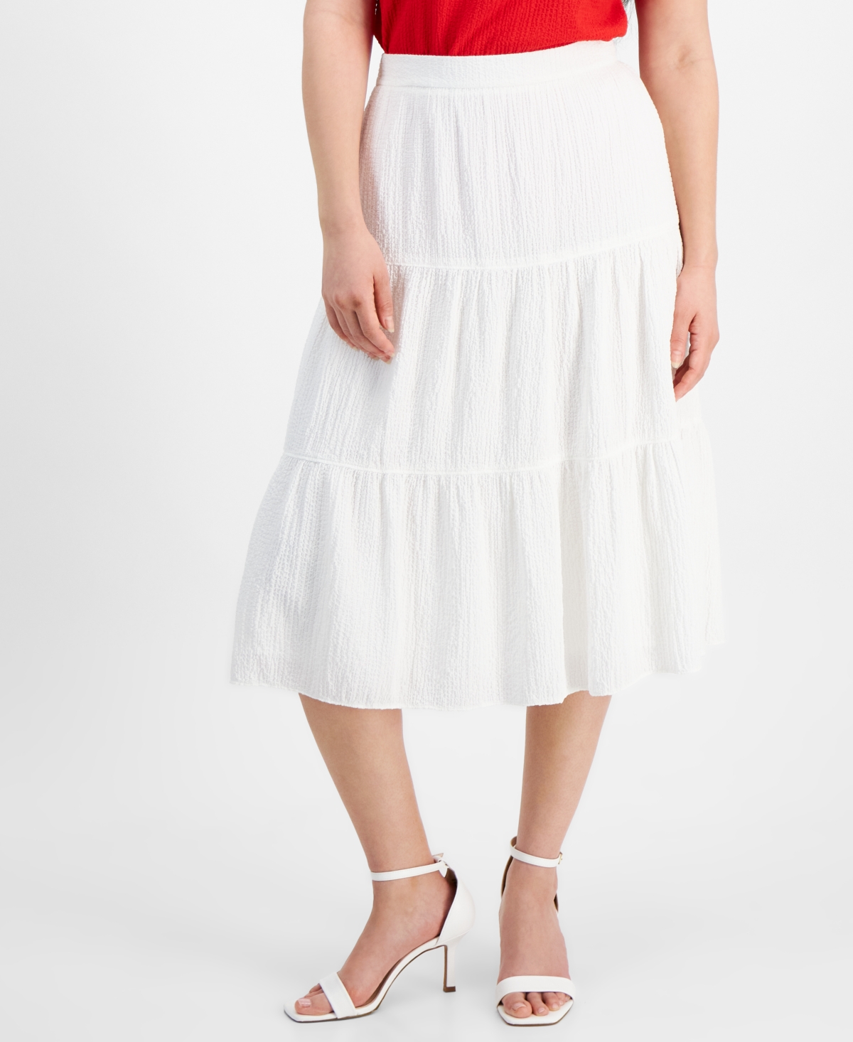 Petite Pull-On Tiered Midi Skirt - Bright White