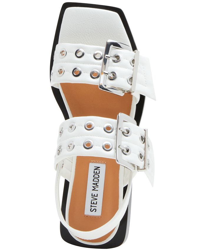 Steve Madden Women's Sandria Double Buckled Slingback Flat Sandals - White - 8M