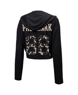 Women's Threads David Pastrnak&nbsp;Black Boston Bruins Leopard Print Name and Number Cropped Pullover Hoodie