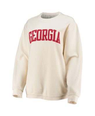 Women's White Distressed Georgia Bulldogs Comfy Cord Vintage-Like Wash Basic Arch Pullover Sweatshirt