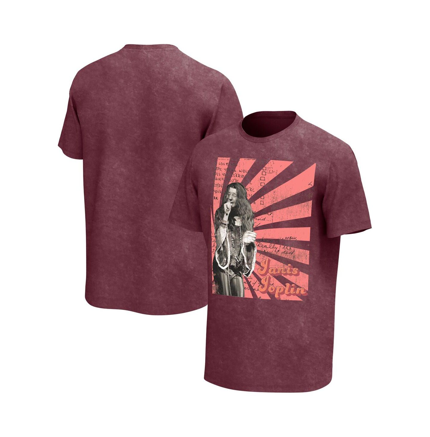 Мужская футболка Philcos Maroon Distressed Janis Joplin Scripts Washed Graphic — фото 1