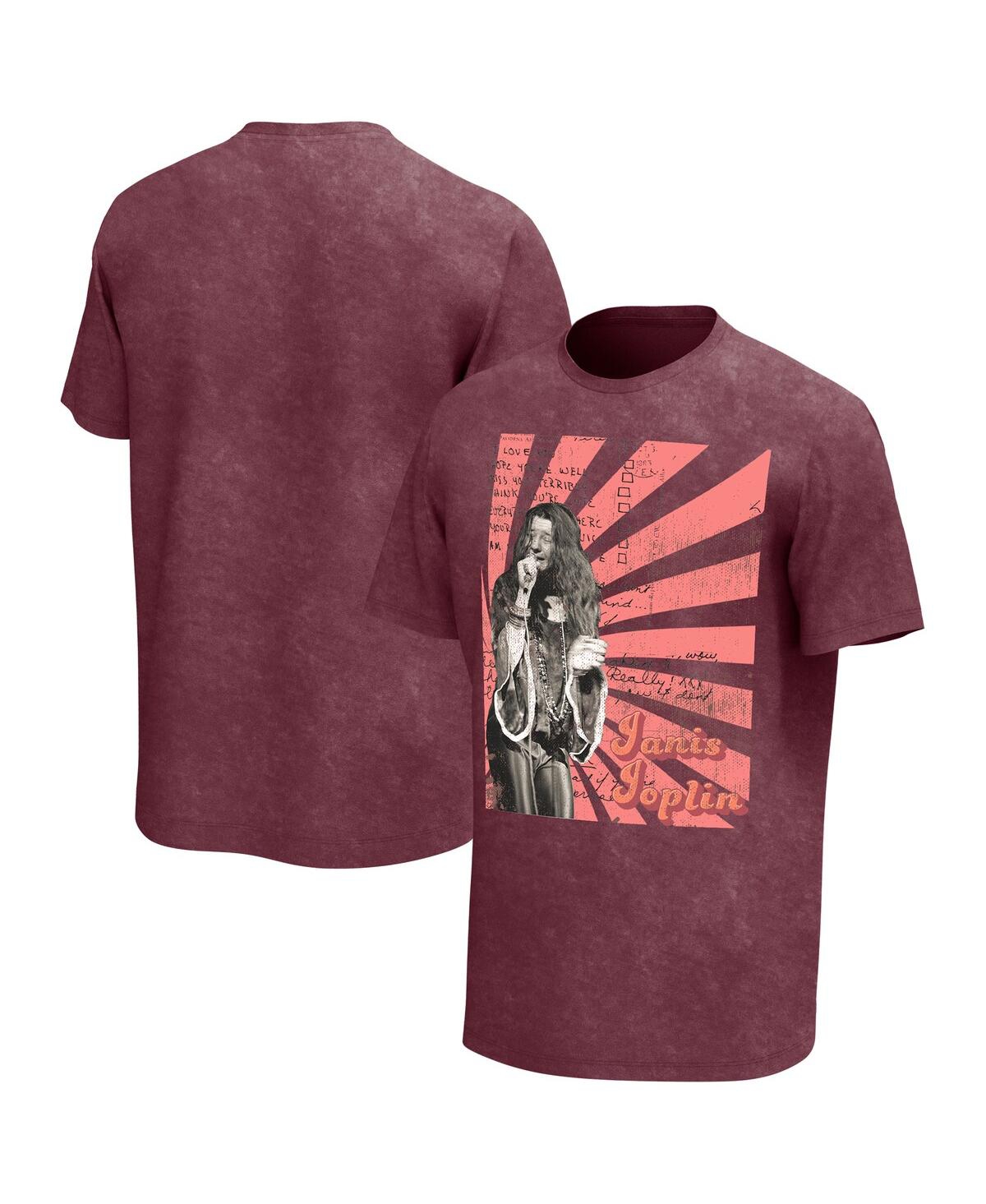 Men's Maroon Distressed Janis Joplin Scripts Washed Graphic T-shirt - Maroon