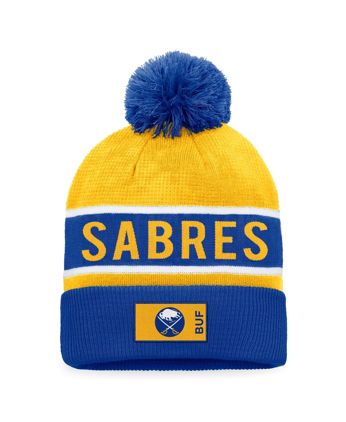 Men's Fanatics Royal, Gold Buffalo Sabres Authentic Pro Rink Cuffed Knit Hat with Pom - Royal, Gold