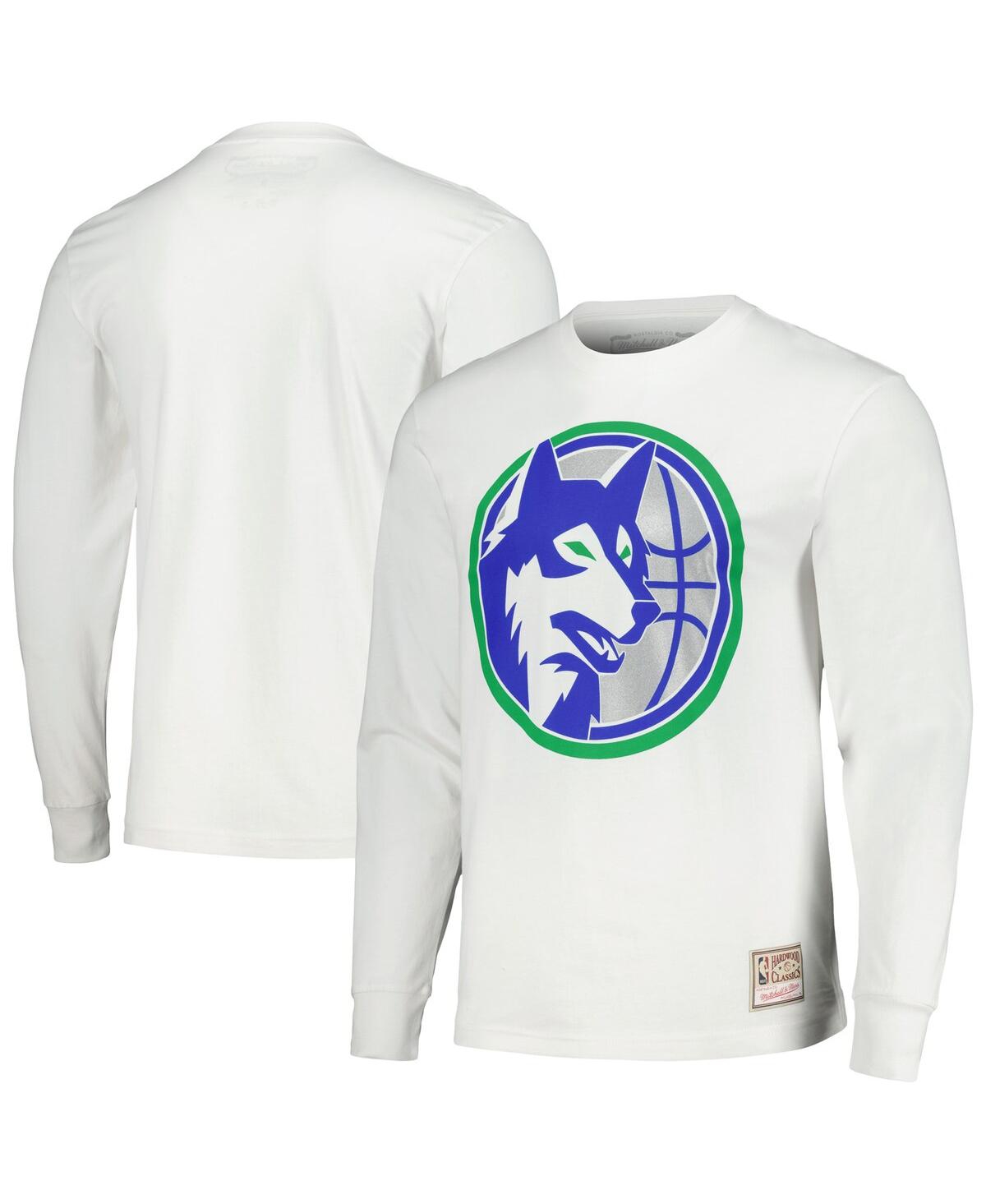 Men's and Women's Mitchell & Ness White Minnesota Timberwolves Hardwood Classics Long Sleeve T-shirt - White