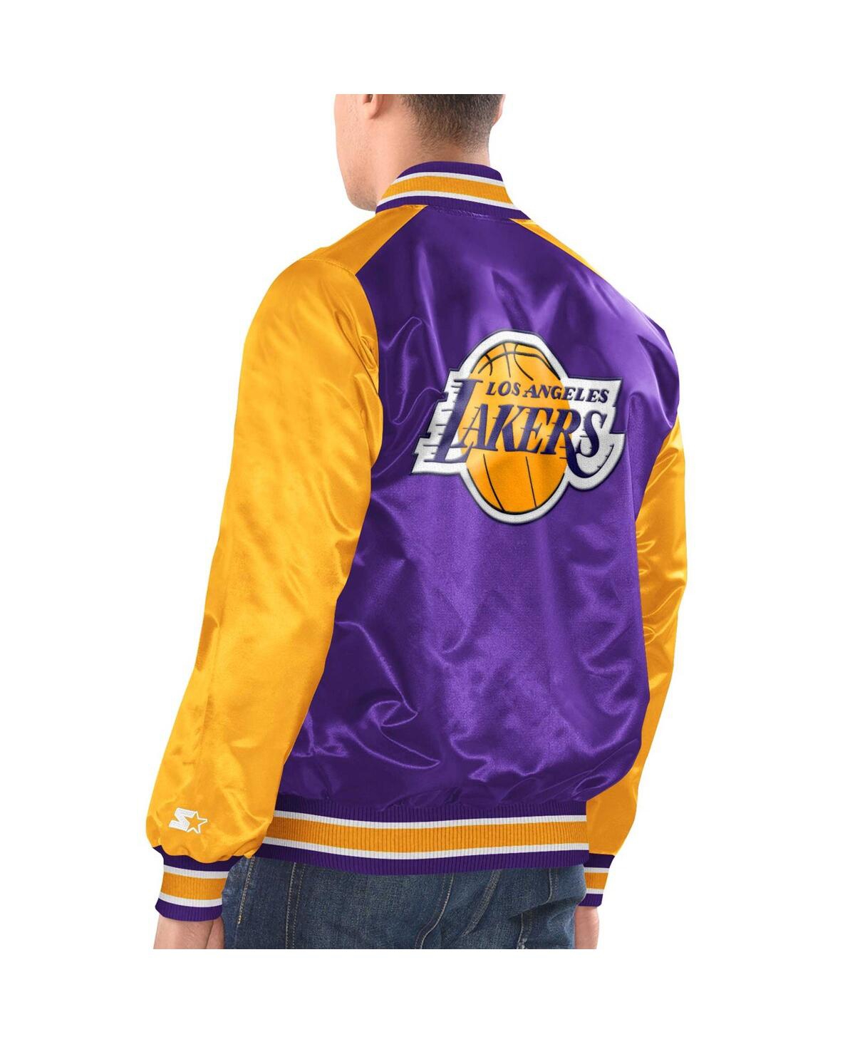 Shop Starter Men's  Purple, Gold Los Angeles Lakers Renegade Satin Full-snap Varsity Jacket In Purple,gold