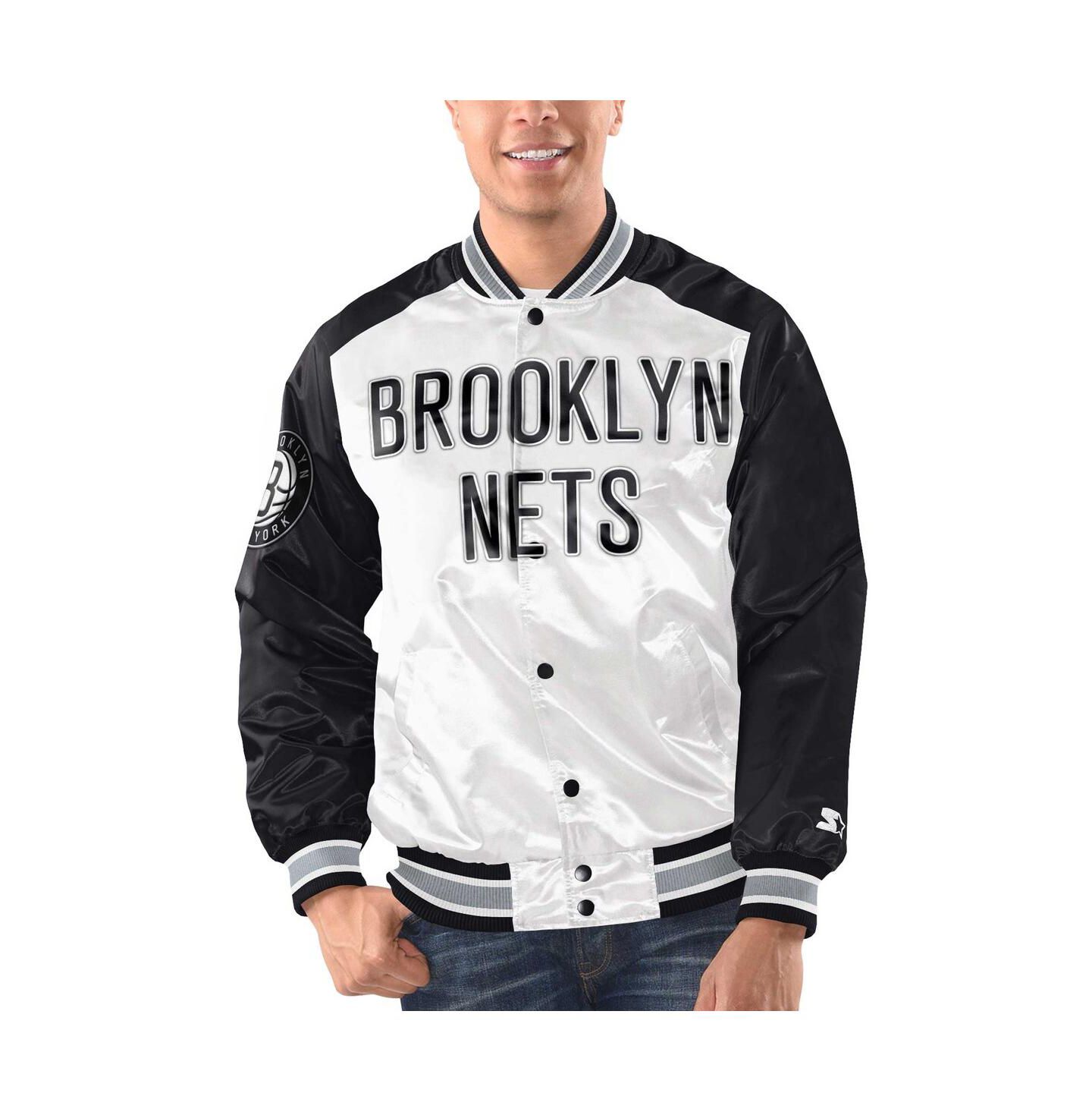 Мужская куртка Starter White, Black Brooklyn Nets Renegade Satin Full-Snap Varsity — фото 1