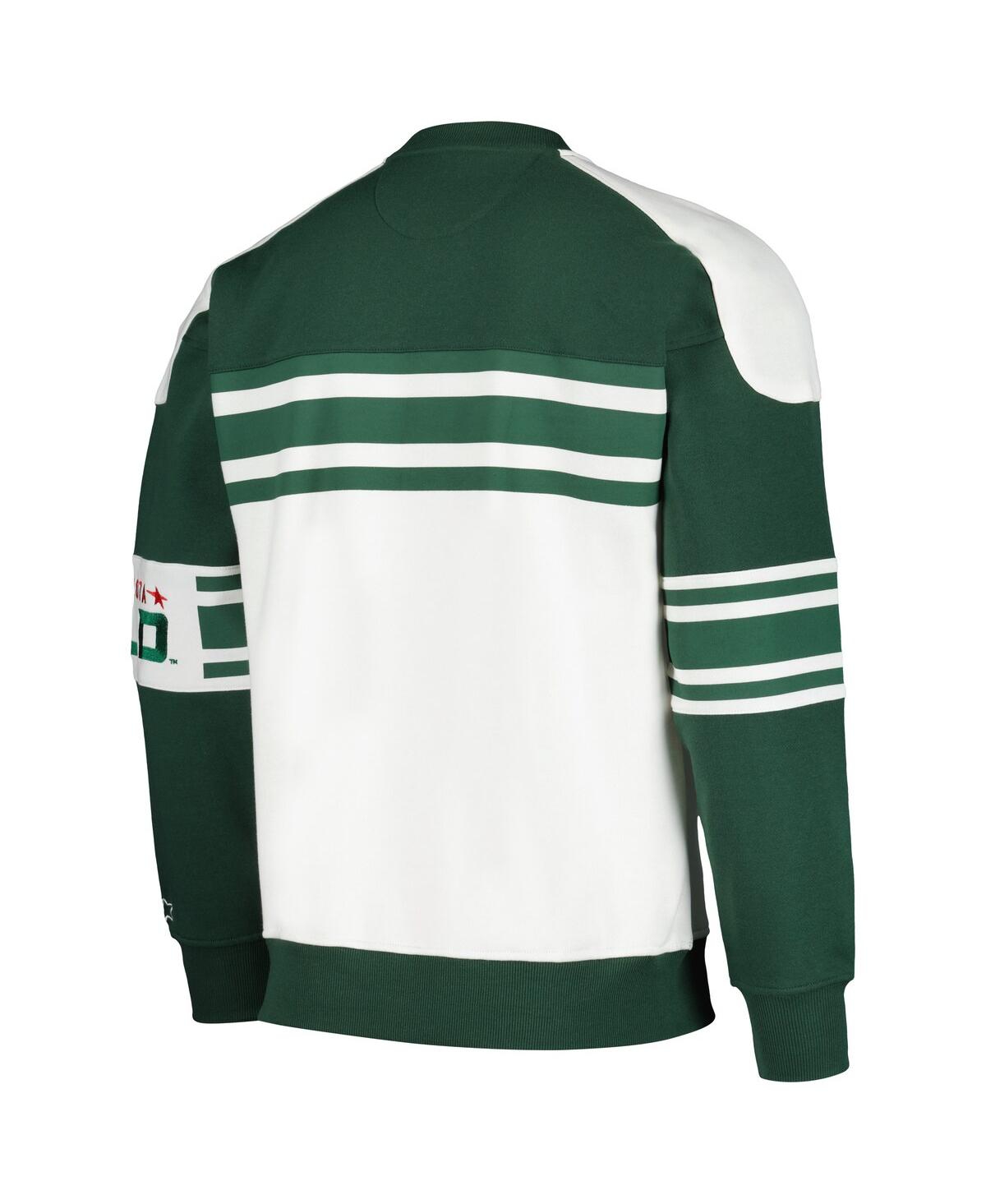 Shop Starter Men's  White Minnesota Wild Defense Fleece Crewneck Pullover Sweatshirt