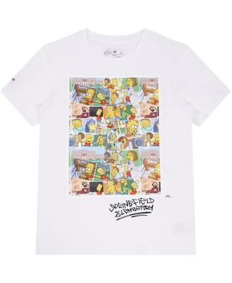 Big Boys and Girls White The Simpsons Springfield Elementary Postcards T-shirt