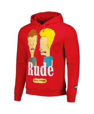 Men's and Women's Red Beavis and Butt-Head Rude Pullover Hoodie