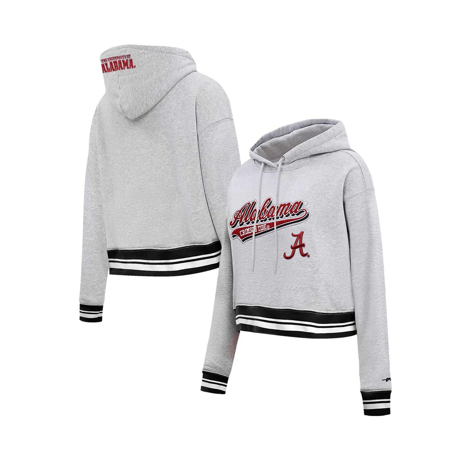 Women's Heather Gray Alabama Crimson Tide Script Tail Fleece Cropped Pullover Hoodie