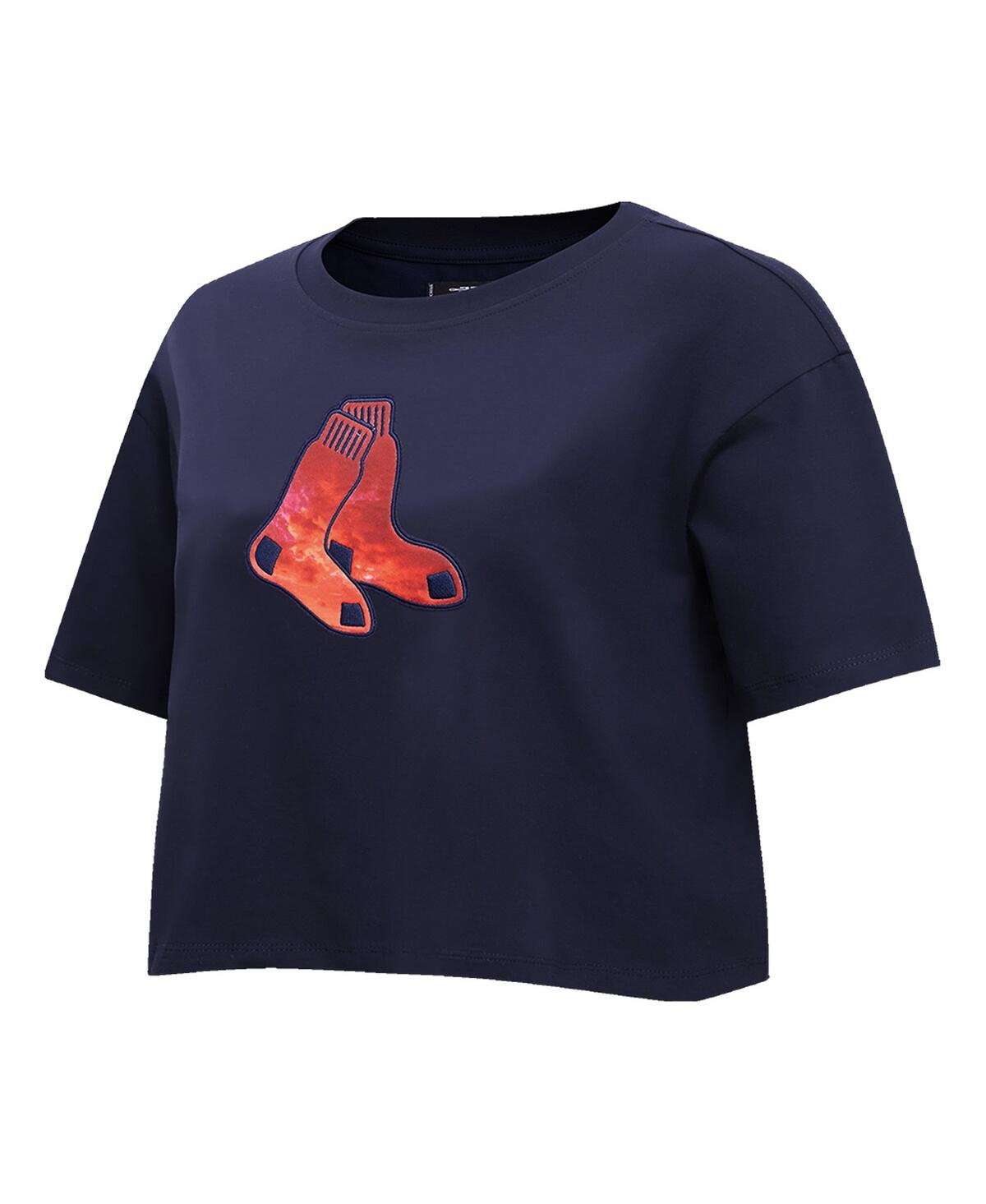 Shop Pro Standard Women's  Navy Boston Red Sox Painted Sky Boxy Cropped T-shirt