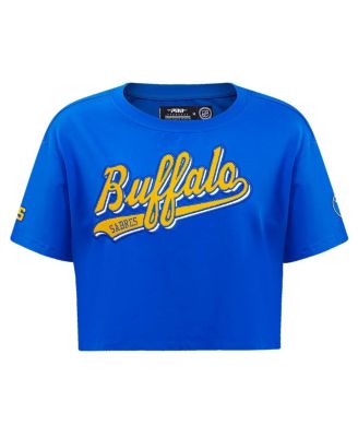 Women's Royal Buffalo Sabres Boxy Script Tail Cropped T-shirt