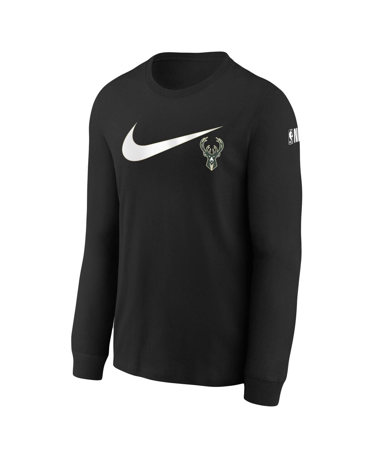 Shop Nike Big Boys  Black Milwaukee Bucks Swoosh Long Sleeve T-shirt