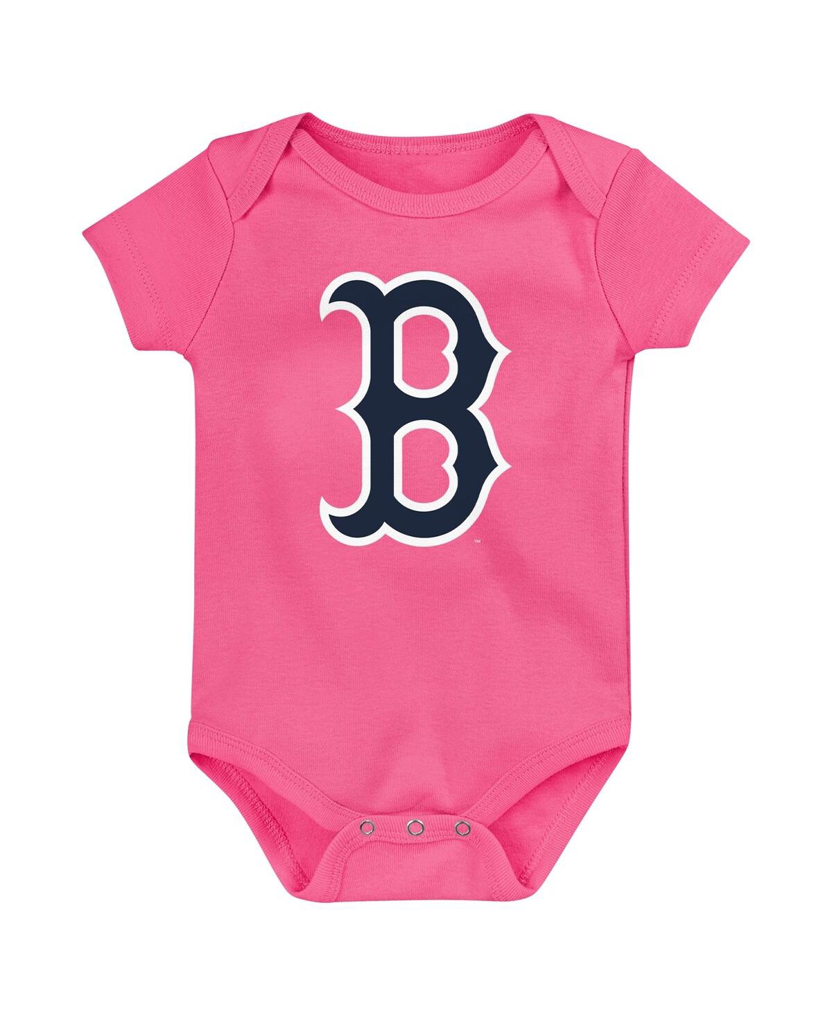 Outerstuff Baby Boys And Girls  Navy, Red, Pink Boston Red Sox Three-pack Home Run Bodysuit Set In Navy,red,pink