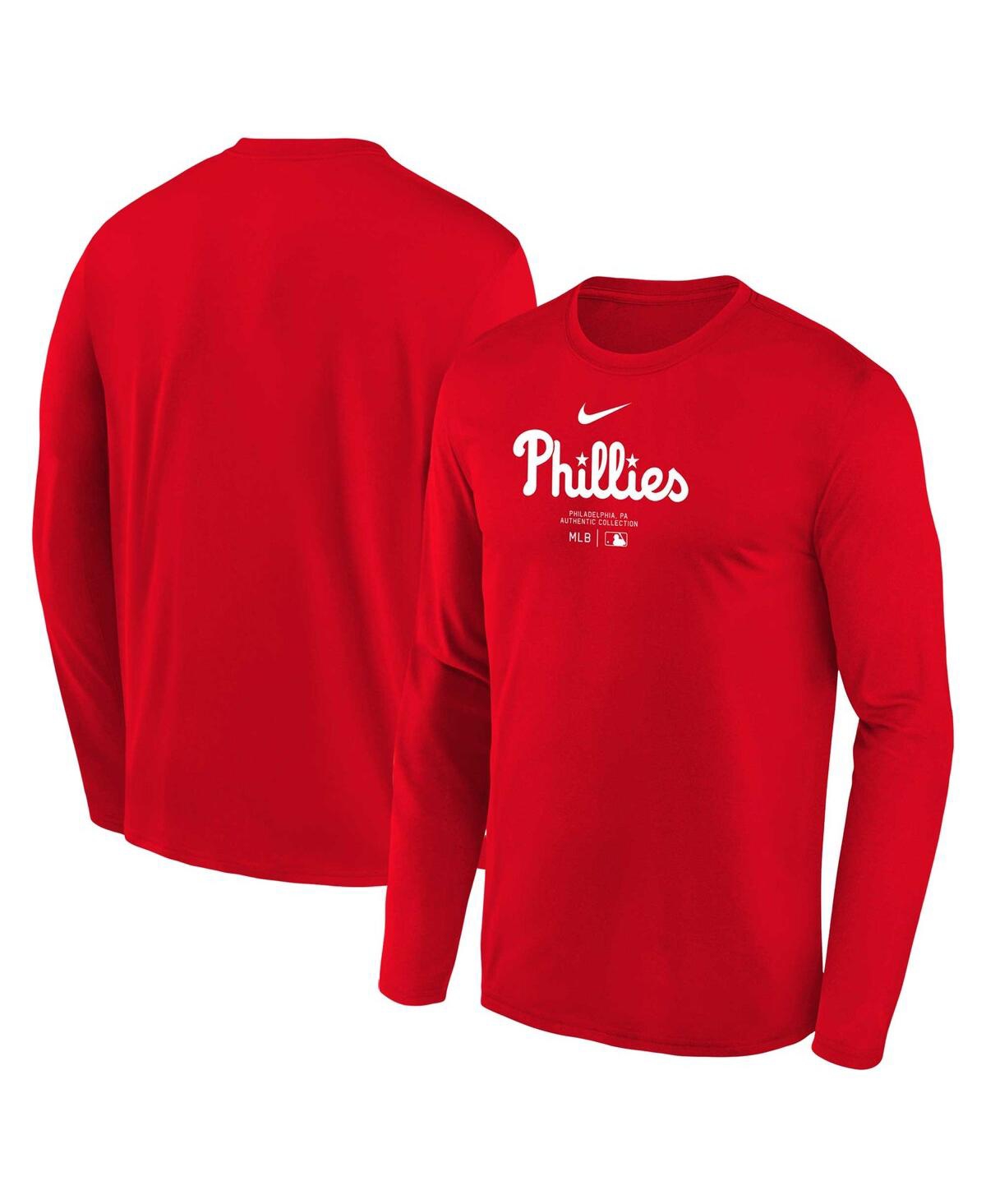 NIKE BIG BOYS NIKE RED PHILADELPHIA PHILLIES AUTHENTIC COLLECTION LONG SLEEVE PERFORMANCE T-SHIRT