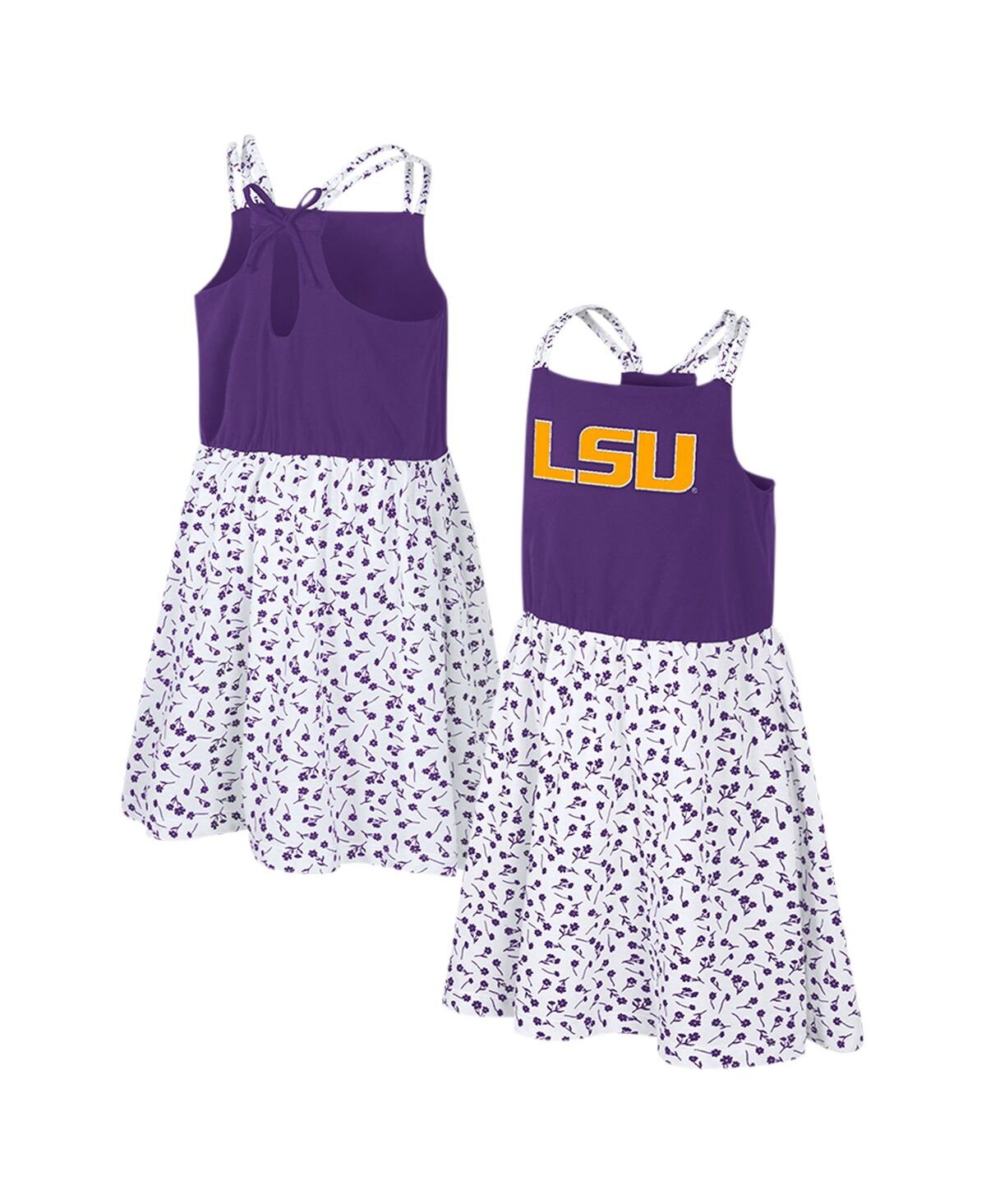 Colosseum Kids' Girls Youth  Purple, White Lsu Tigers Robin Floral Dress In Purple,white
