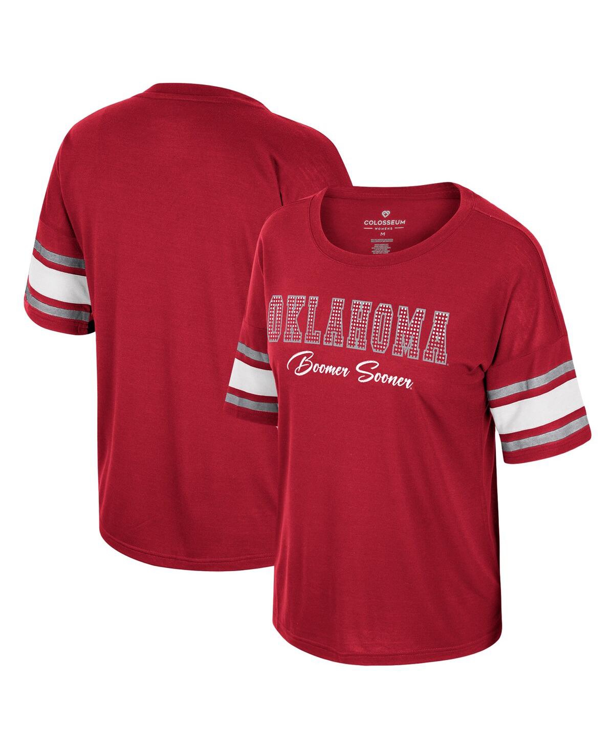 Shop Colosseum Women's  Crimson Oklahoma Sooners I'm Gliding Here Rhinestone T-shirt