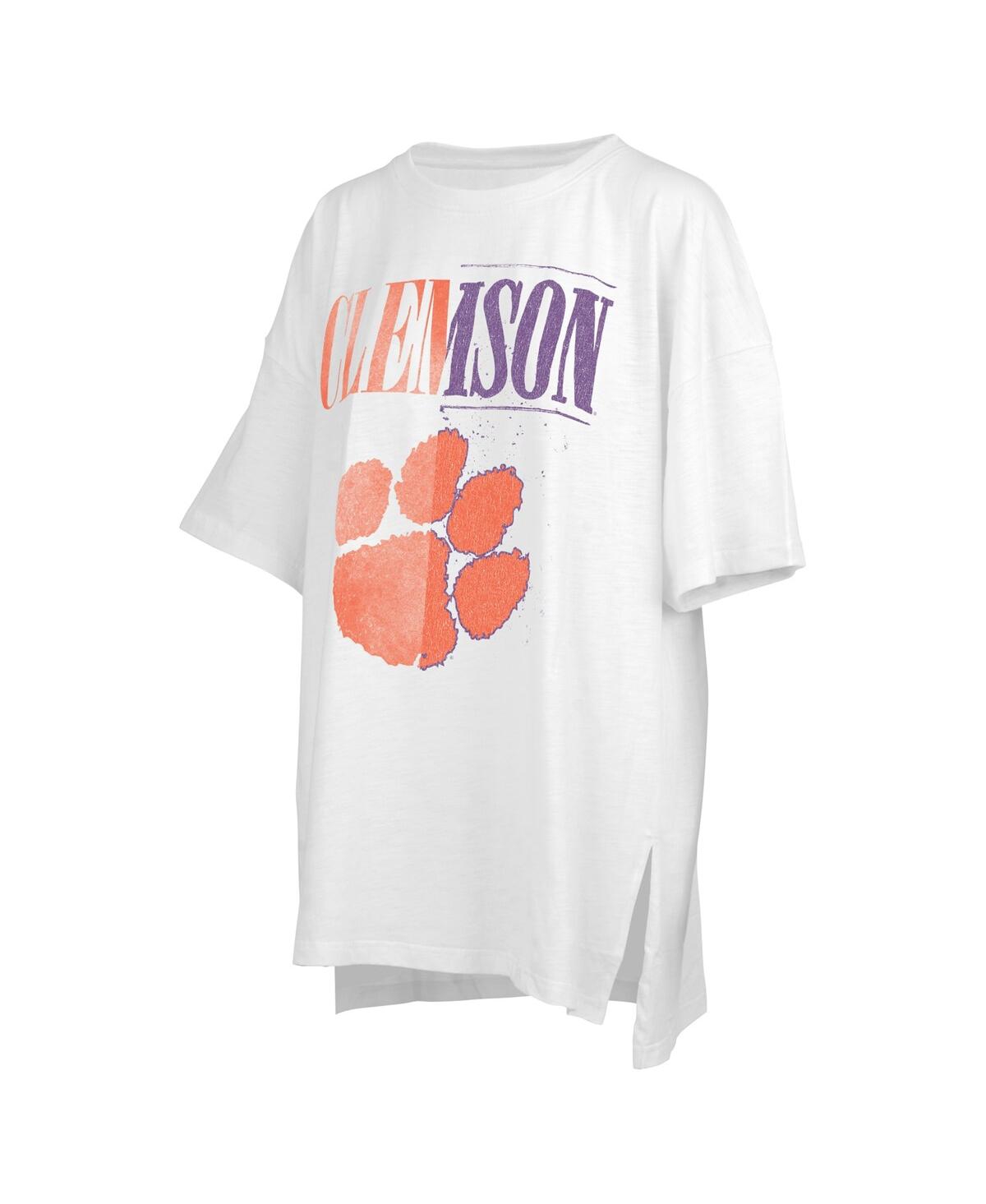 Shop Pressbox Women's  White Distressed Clemson Tigers Lickety-split Oversized T-shirt
