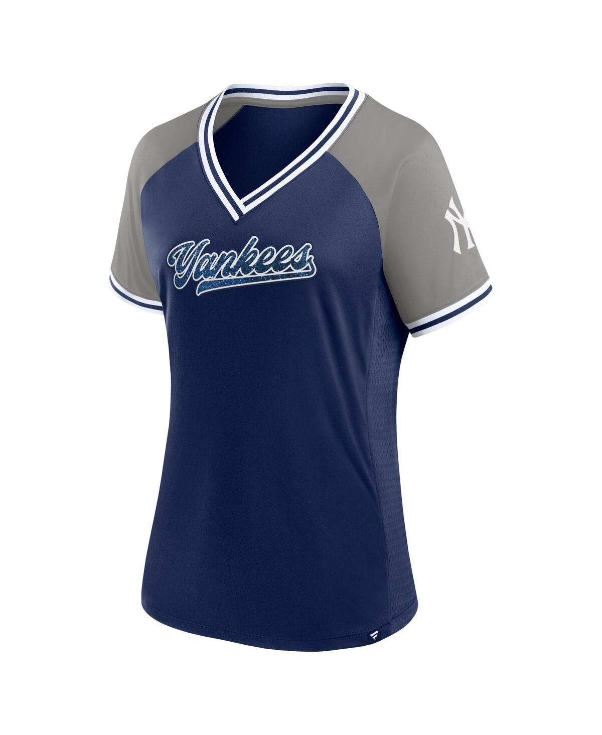 Fanatics Women's Navy New York Yankees Glitz Glam League Diva Raglan V-neck T-shirt In Navy
