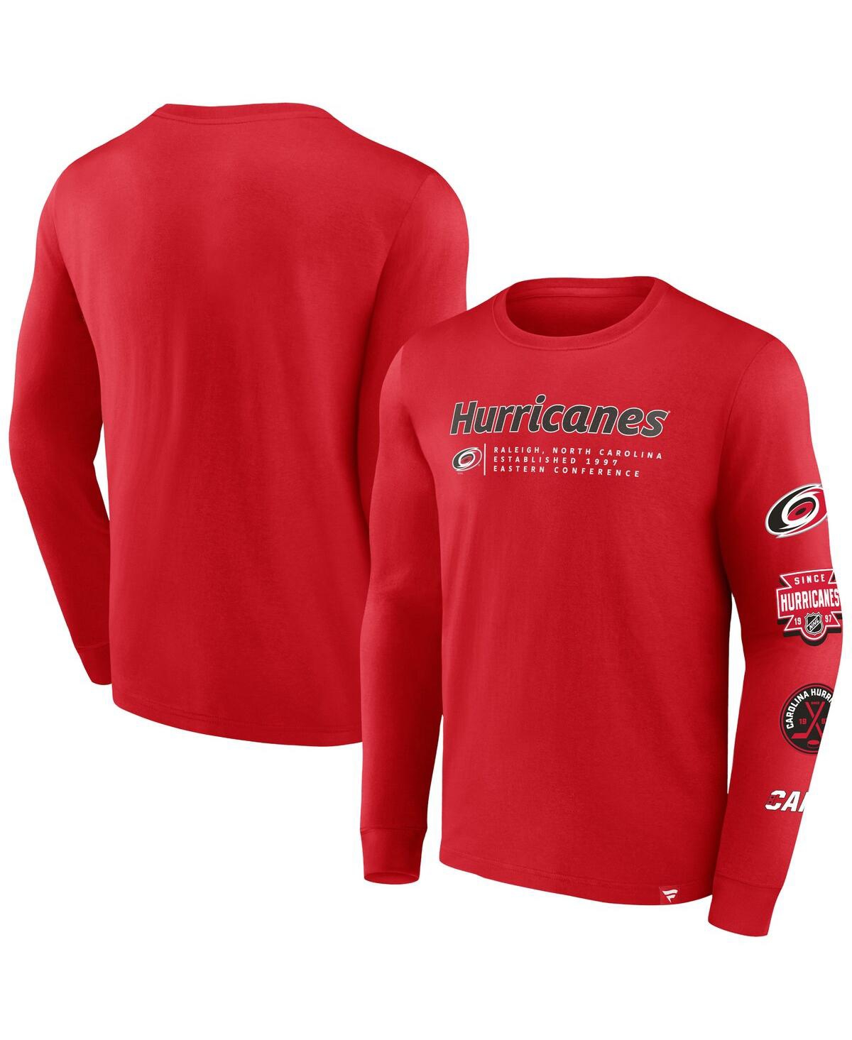Shop Fanatics Men's  Red Carolina Hurricanes Strike The Goal Long Sleeve T-shirt
