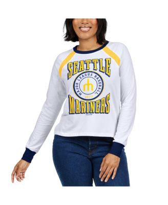 Women's White Distressed Seattle Mariners Raglan Long Sleeve T-shirt