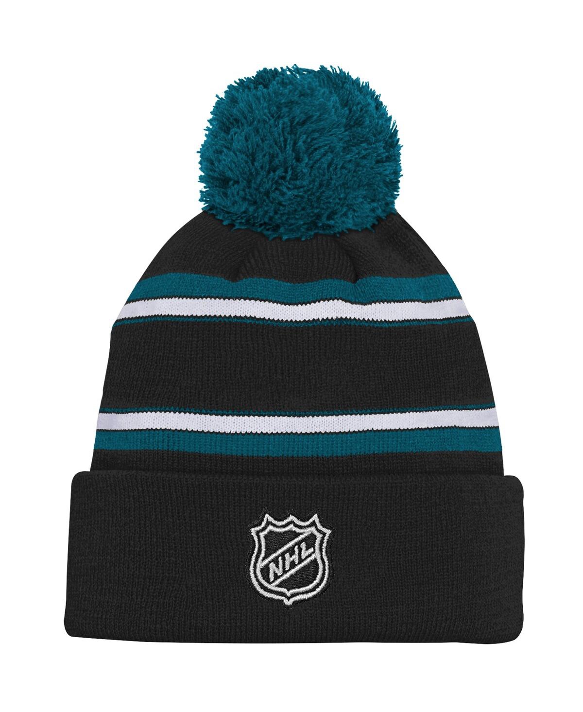 Shop Outerstuff Youth Boys And Girls Teal San Jose Sharks Alternate Jacquard Cuffed Knit Hat With Pom