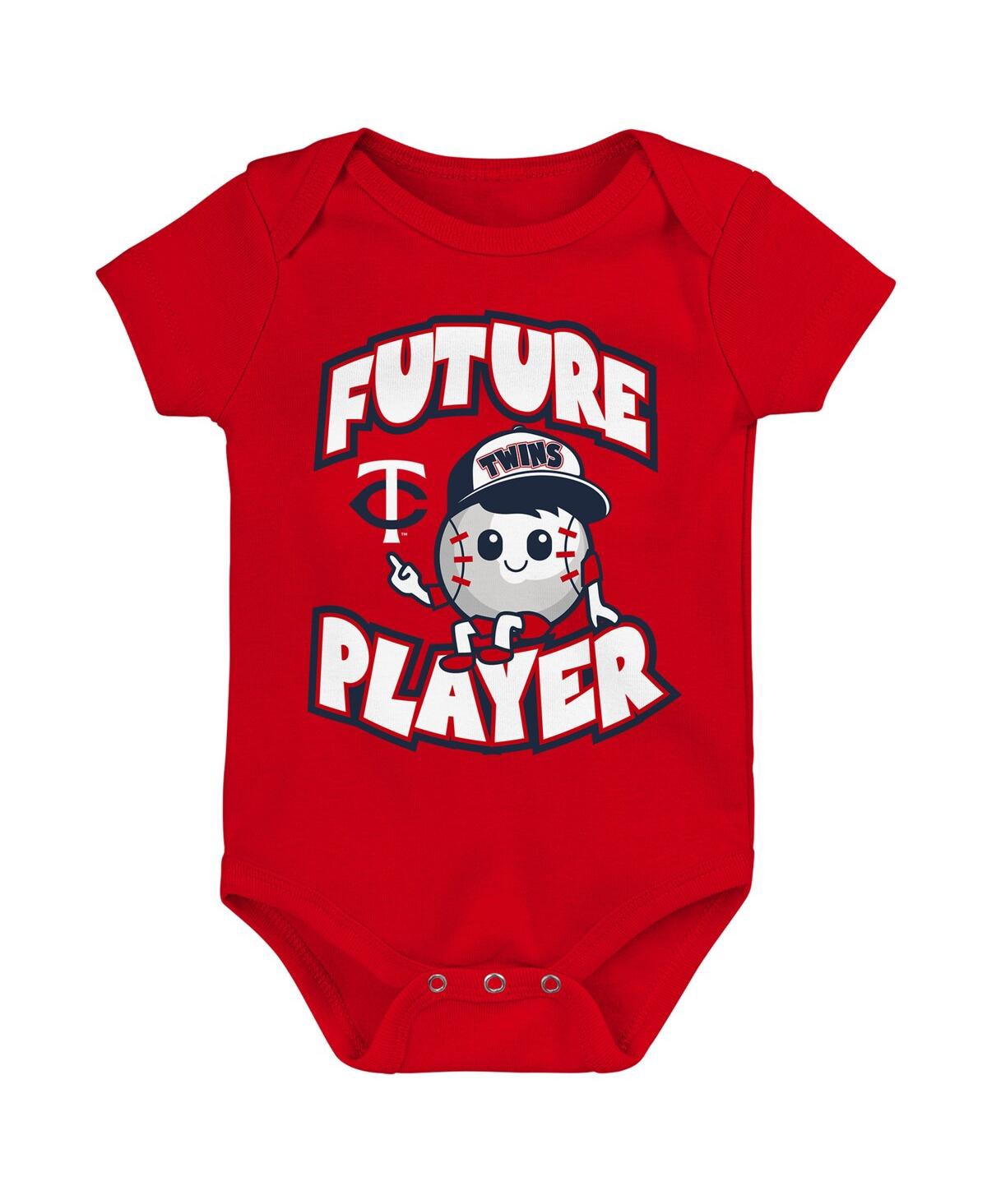 Outerstuff Baby Boys And Girls Navy, Red, White Minnesota Twins Minor League Player Three-pack Bodysuit Set In Navy,red,white