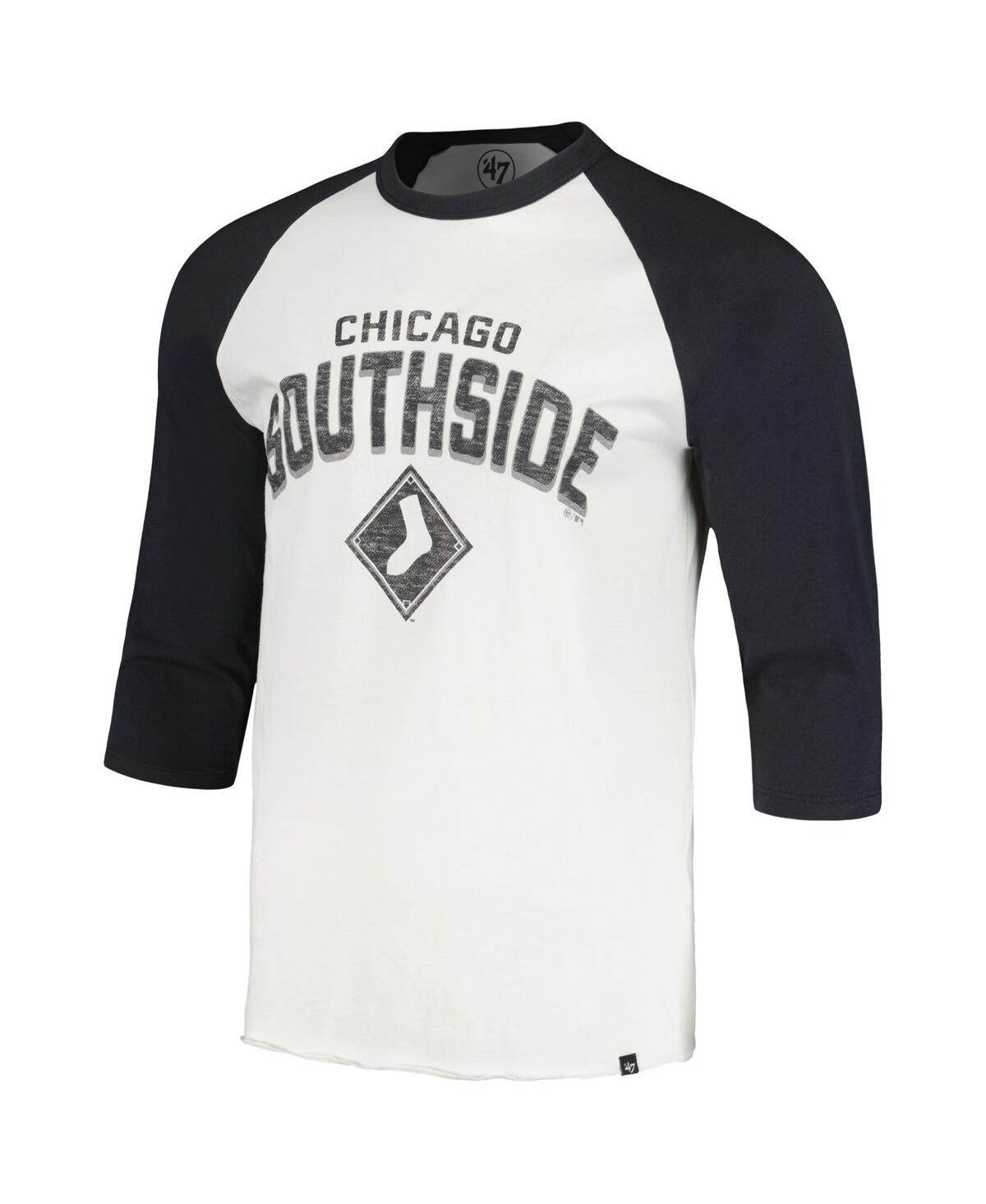 Men's '47 BrandChicago White Distressed Sox City Connect Crescent Franklin Raglan Three-Quarter Sleeve T-shirt - Cream