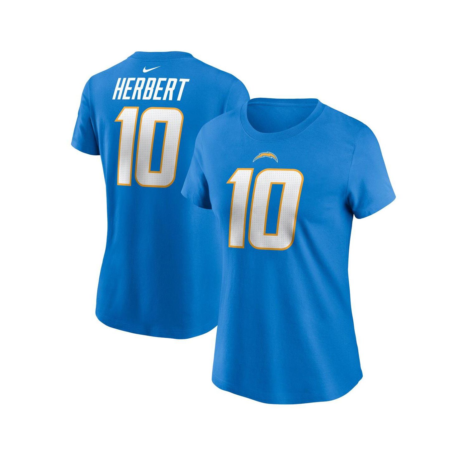 Women's Justin Herbert Powder Blue Los Angeles Chargers Player Name and Number T-shirt
