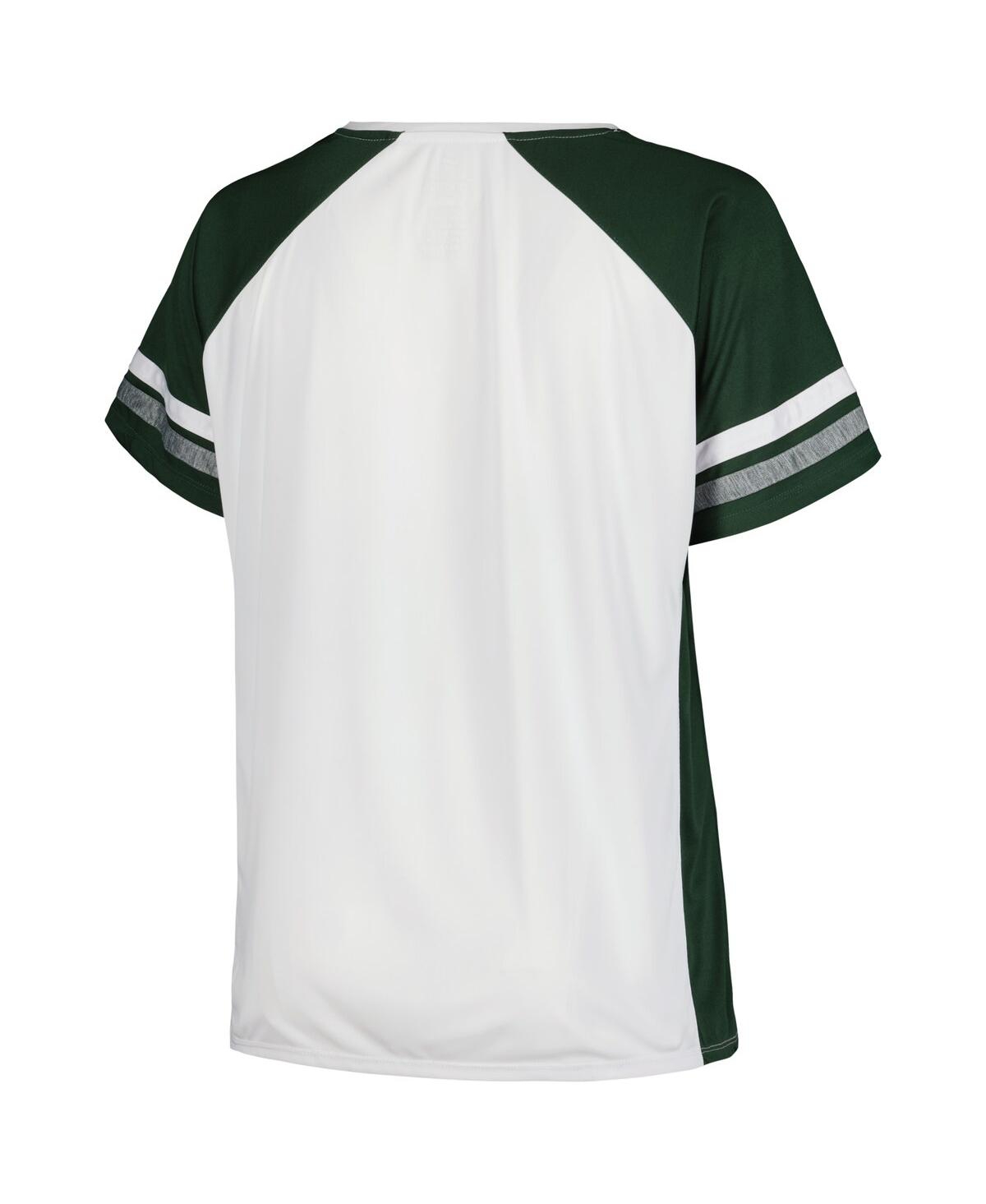 Shop Fanatics Women's  White, Green Green Bay Packers Plus Size Color Block T-shirt In White,green