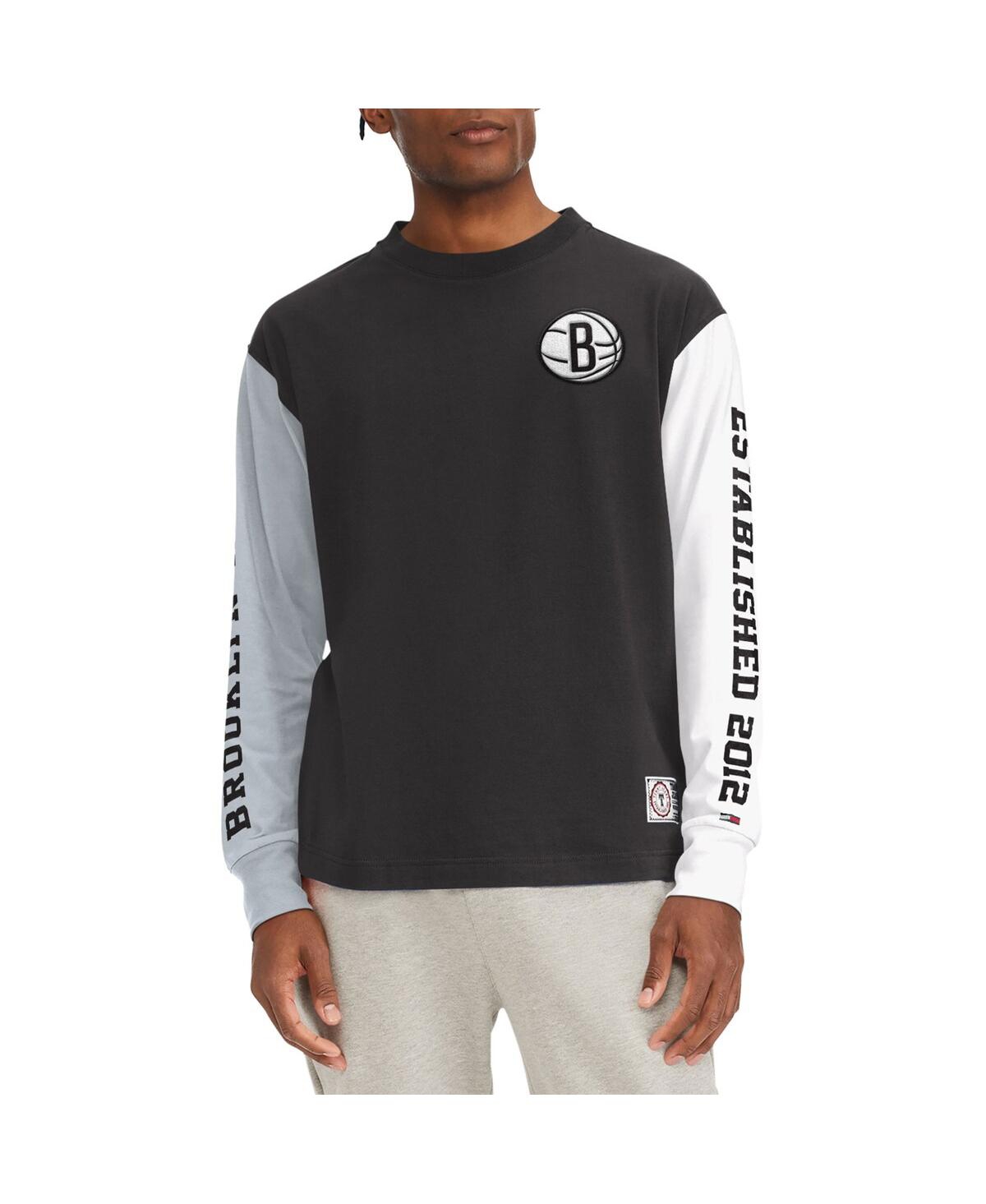 Tommy Jeans Men's  Black Brooklyn Nets Richie Color Block Long Sleeve T-shirt