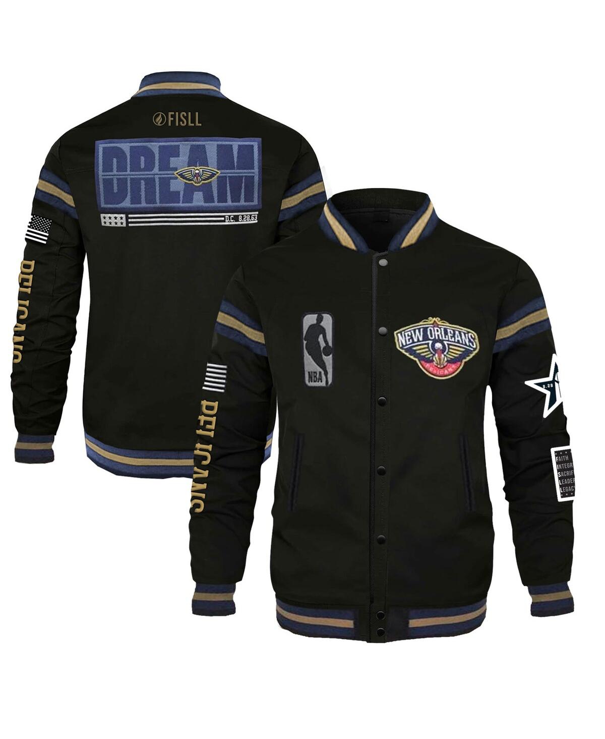 Men's and Women's Fisll x Black History Collection Black New Orleans Pelicans Full-Snap Varsity Jacket - Black