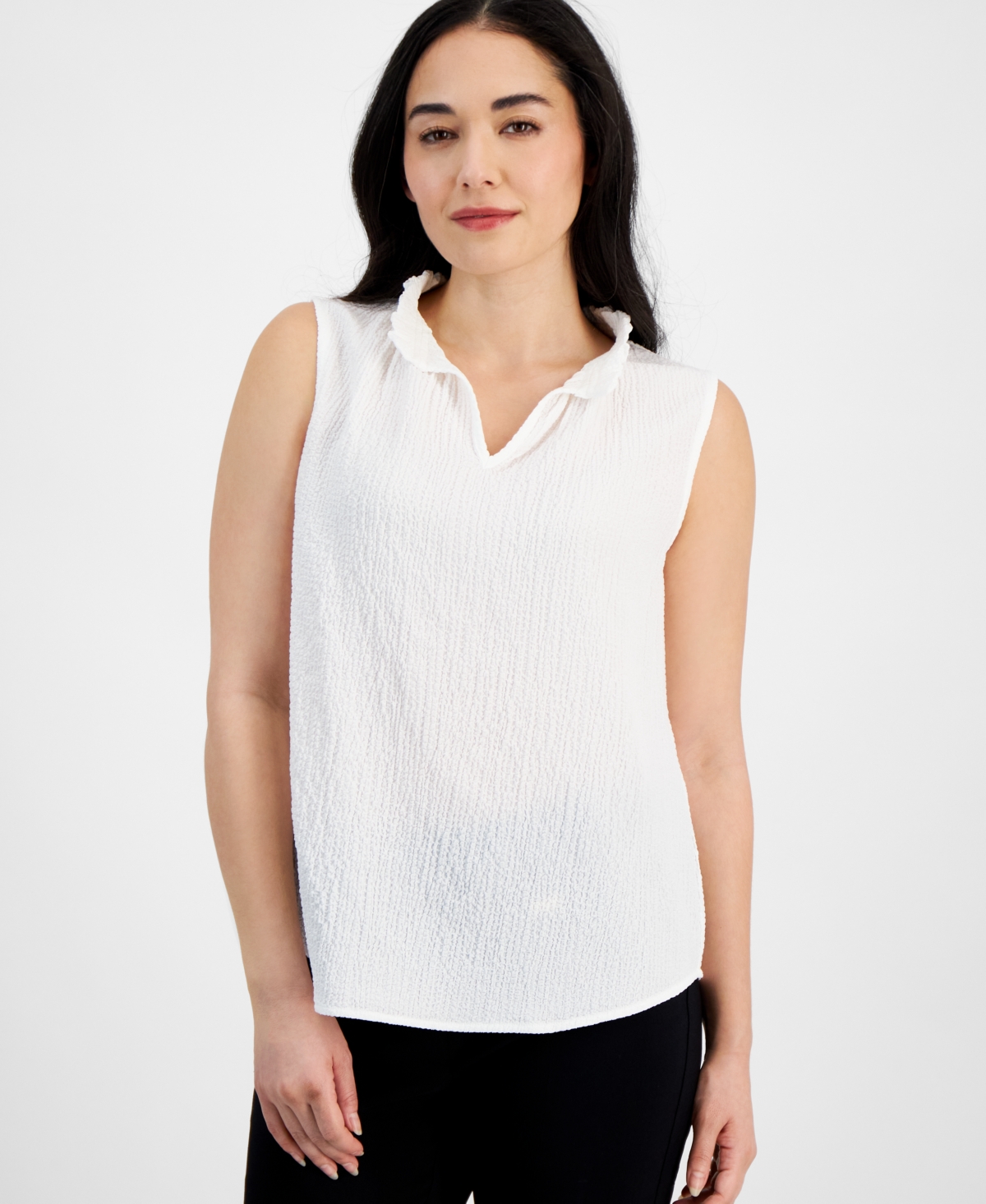 Shop Ak Anne Klein Petite V-neck Sleeveless Top In Bright White