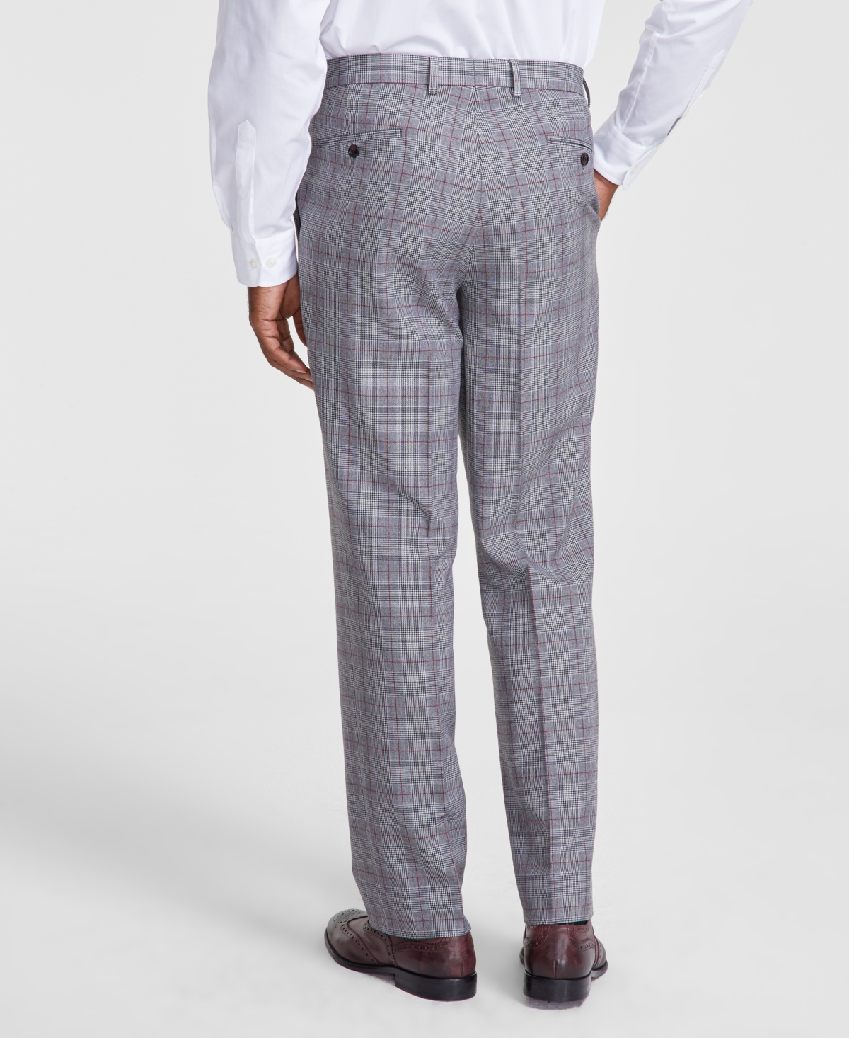 Tayion Collection Men's Classic-Fit Plaid Suit Pants -red/white