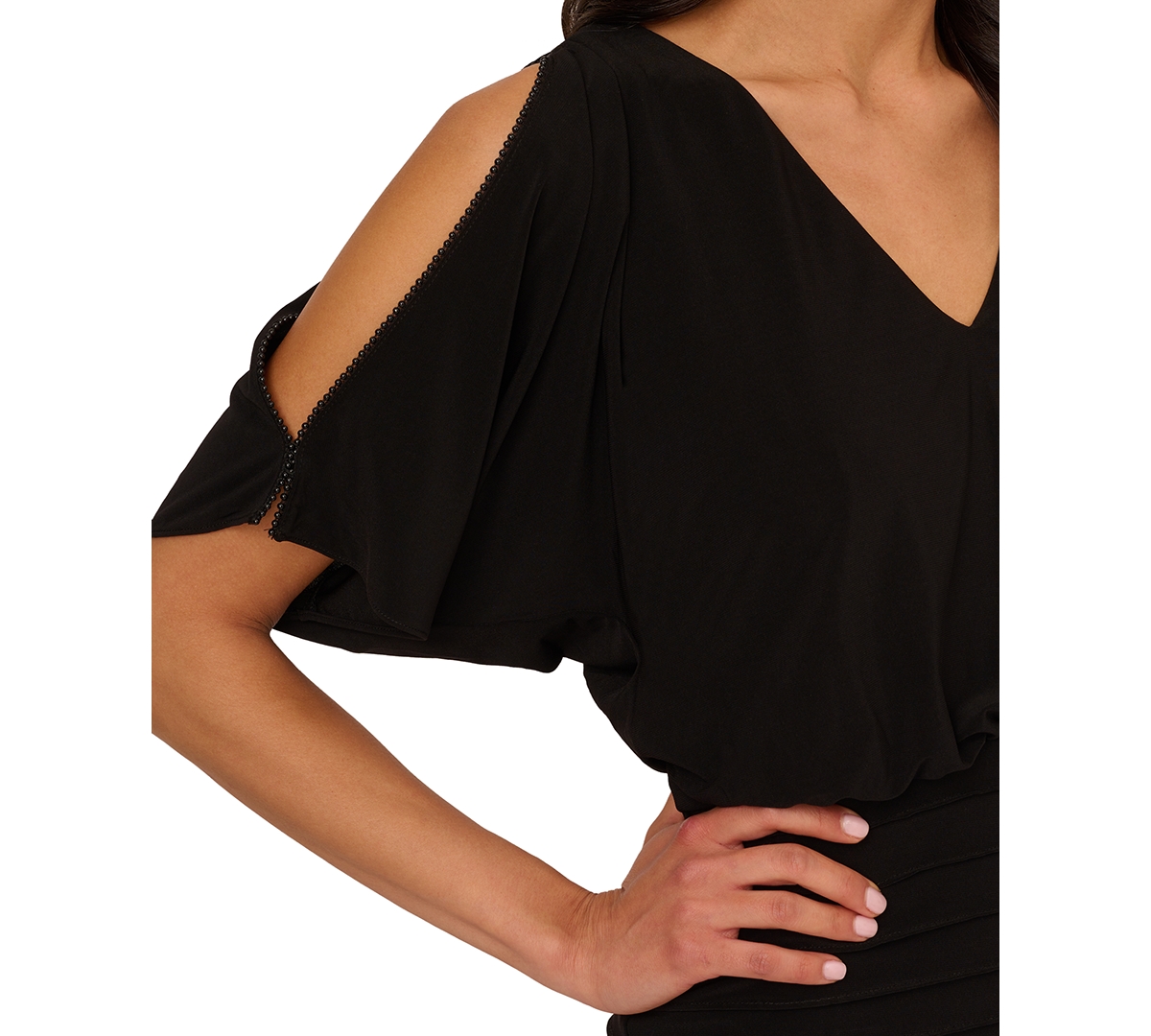 Shop Adrianna Papell Women's Pintuck Beaded-trim Dress In Black