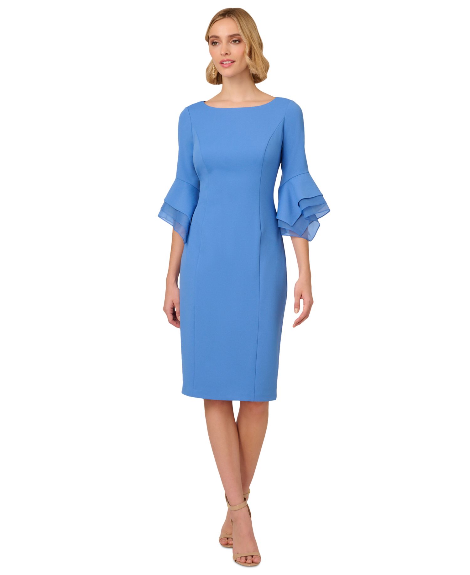 Women's Tiered-Cuff 3/4-Sleeve Sheath Dress