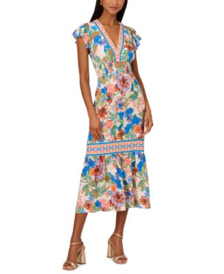 【海外限定】AdriannaPapell ドレス☆Adrianna by Smocked Waist Adrianna by Papell Women's Smocked-Waist Flutter-Sleeve