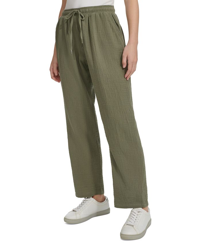 Calvin Klein Jeans Petite Crepe Gauze Straight-Leg Pants - Macy's