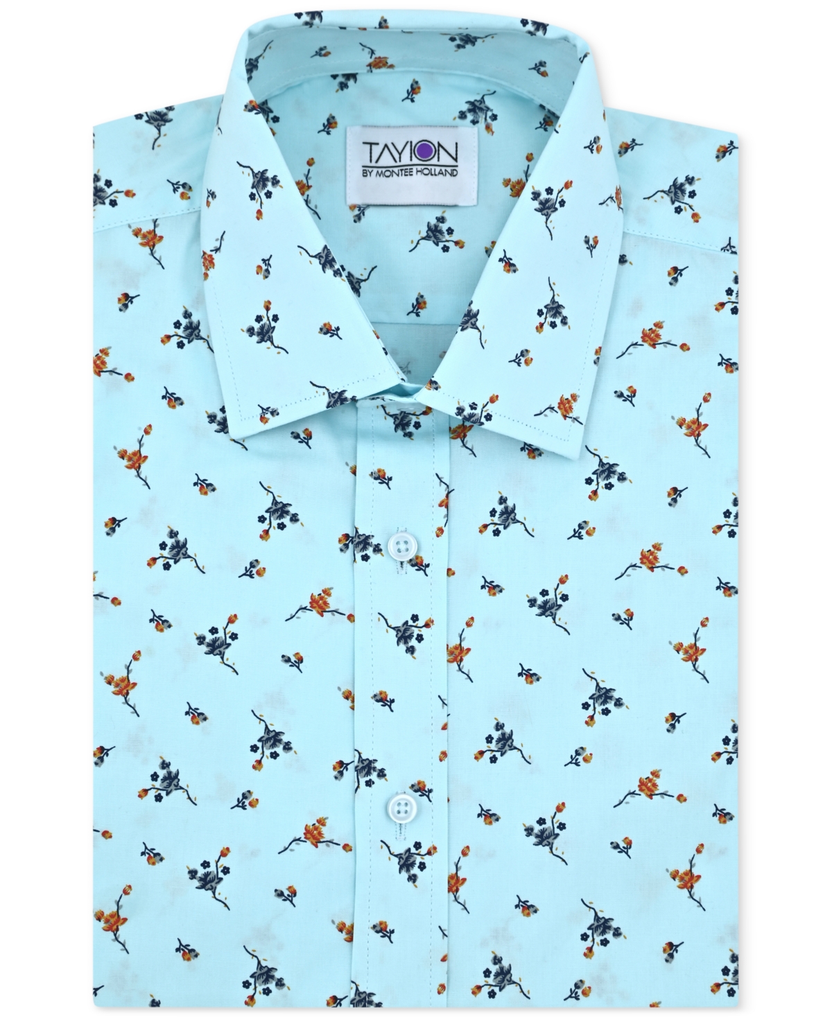 Men's Floral-Print Dress Shirt - Lt Blue Grnd W/ Orange  Blue Floral Prin