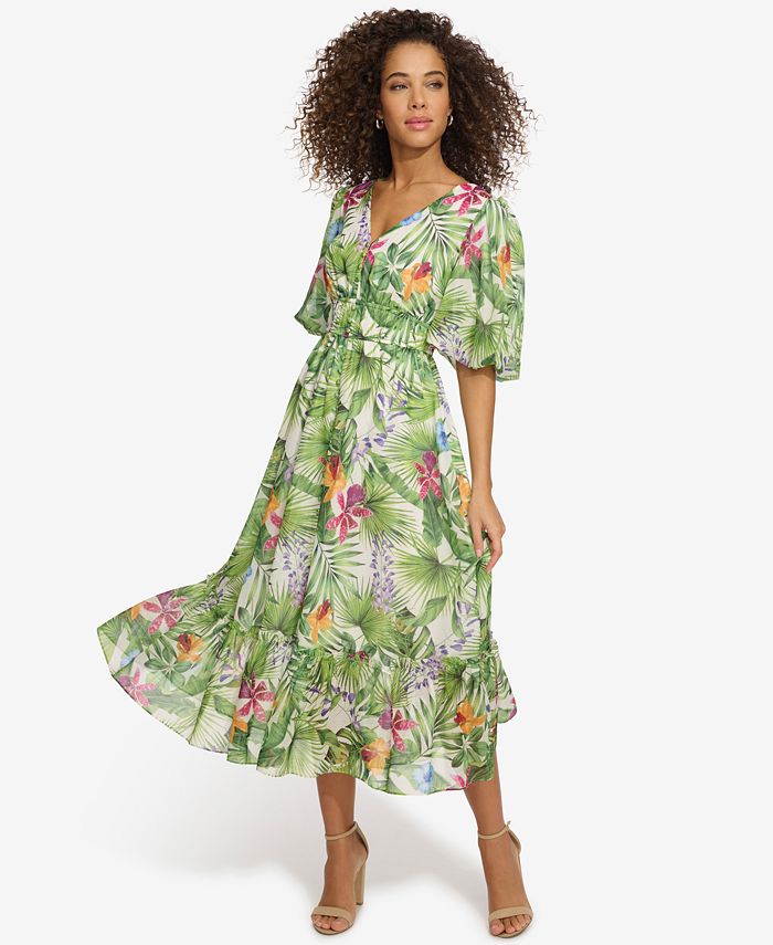 Floral Print Balloon Sleeve Maxi Dress