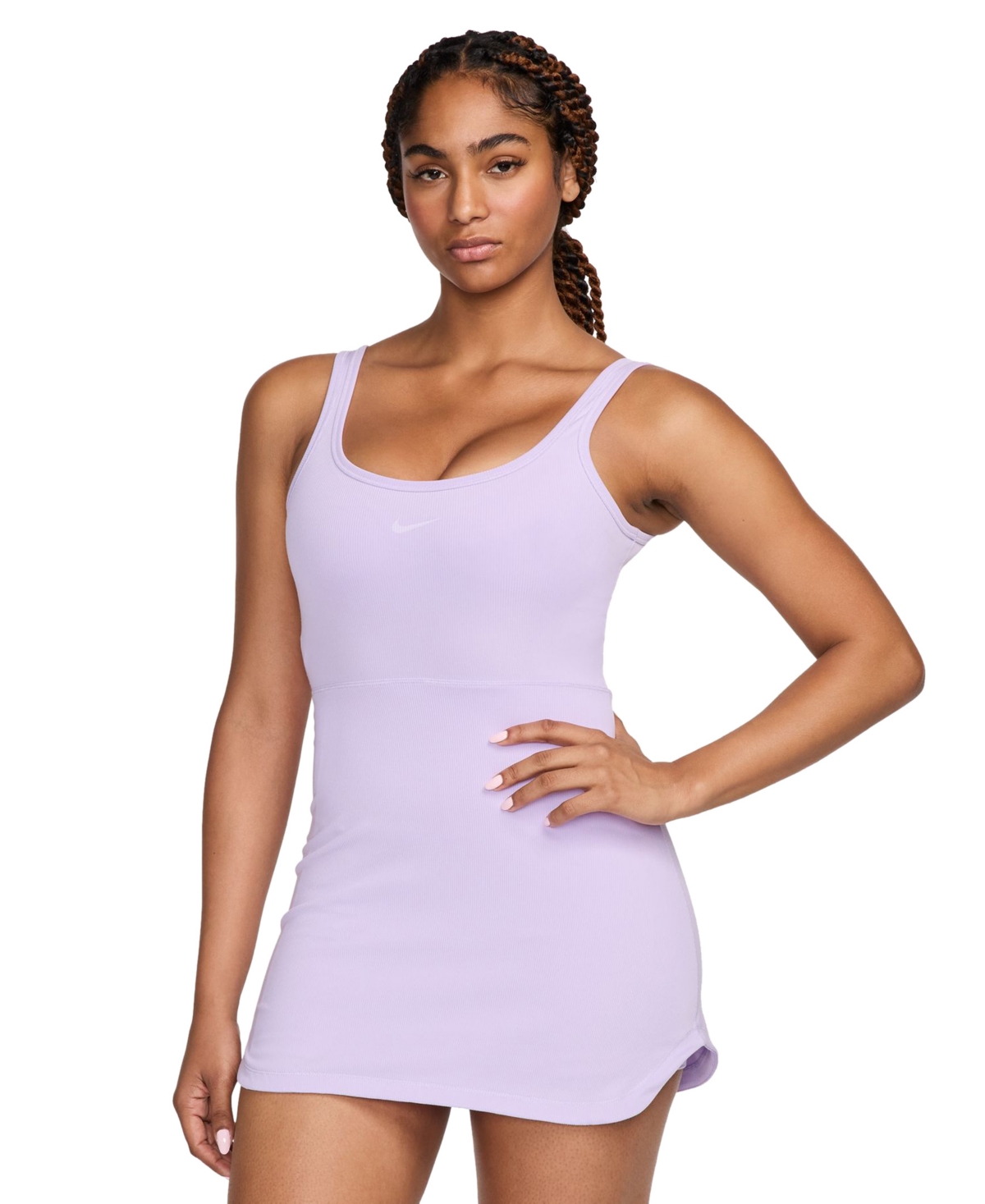 Shop Nike Women's One Dri-fit Scoop Neck Sleeveless Dress In Lilac Bloom,daybreak,white