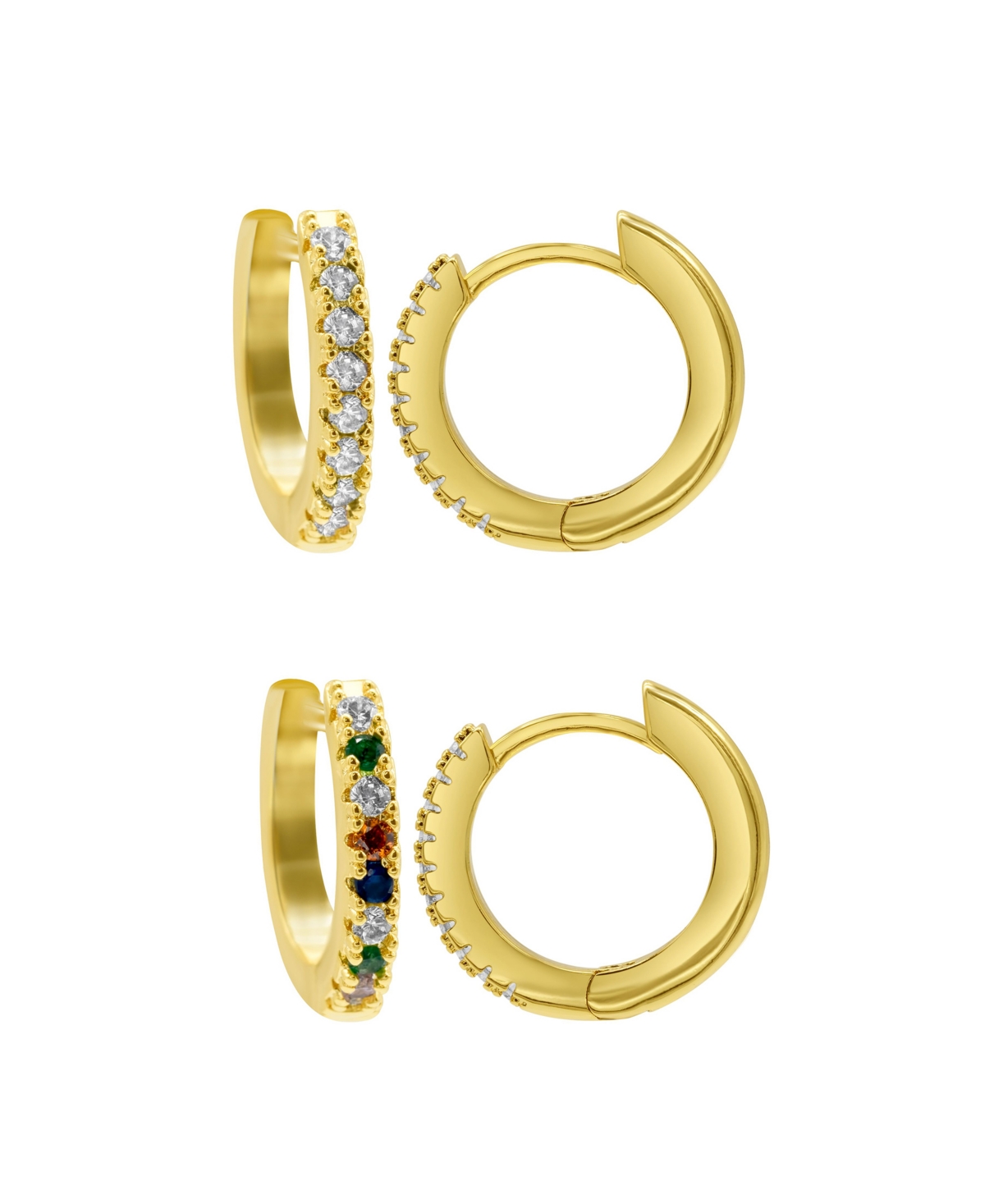 Shop Adornia 14k Gold-plated Set Of Plain And Rainbow Huggie Hoop Earrings In Multi
