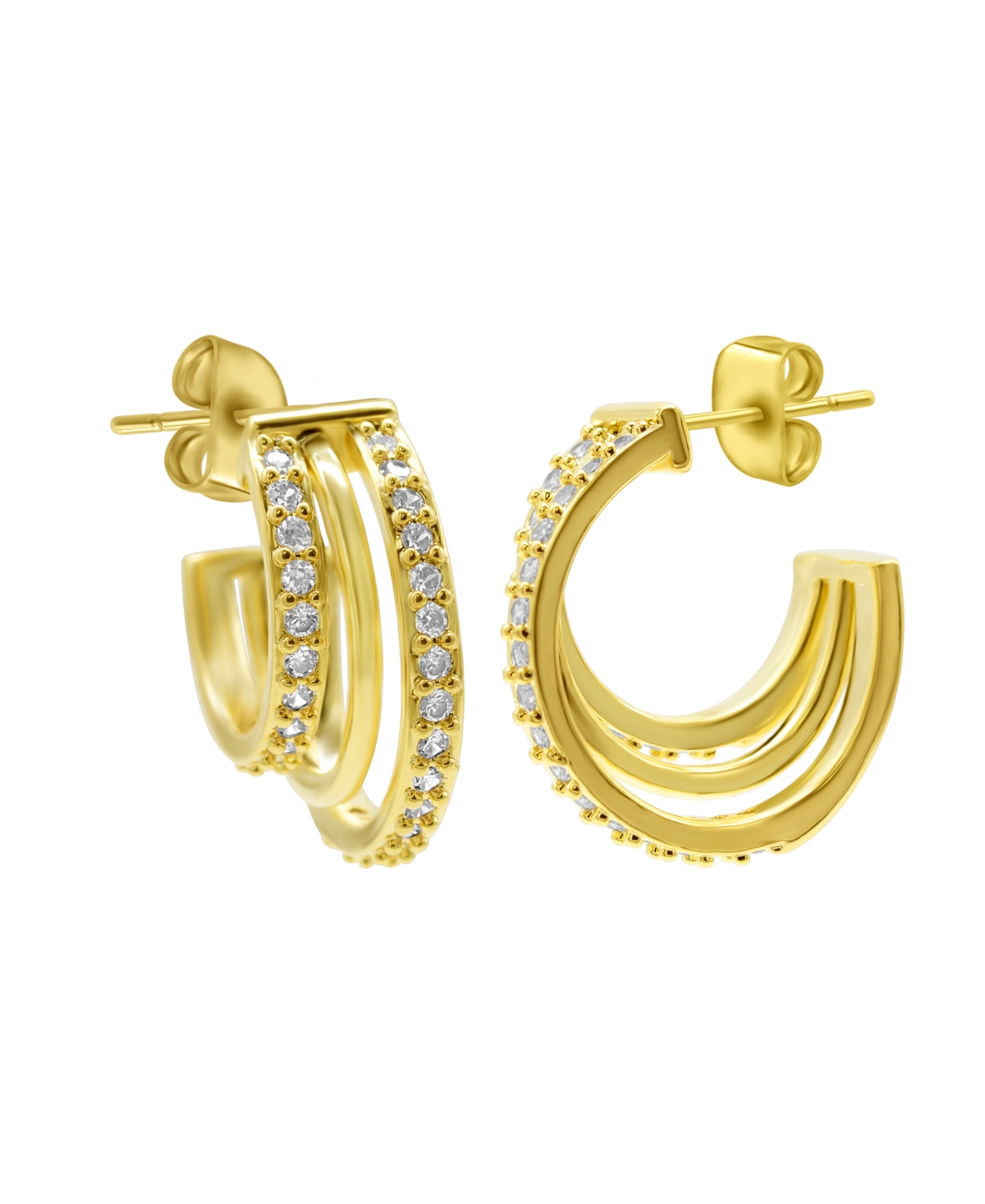 14K Gold-Plated Multi-Band Crystal Huggie Earrings - Gold