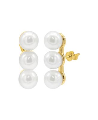 14K Gold-Plated Oversized Imitation Pearl Bar Studs Earrings