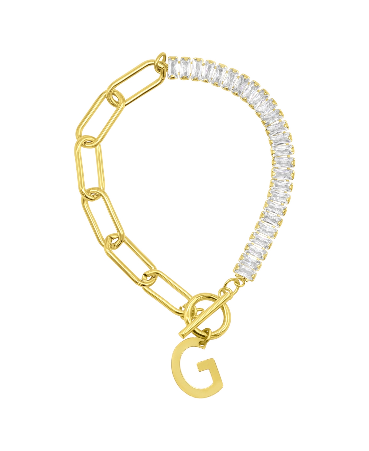 Adornia 14K Gold-Plated Half Crystal and Half Paperclip Initial Toggle Bracelet - Gold- G